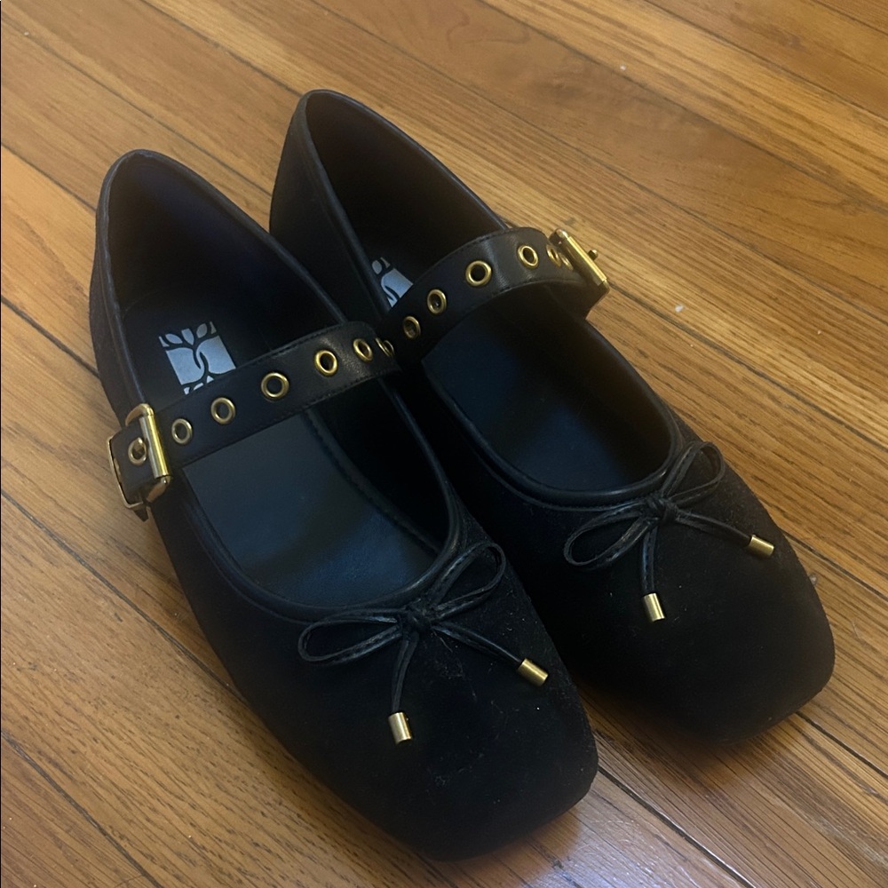 Black Mary Jane Ballet Flats with Gold Accents